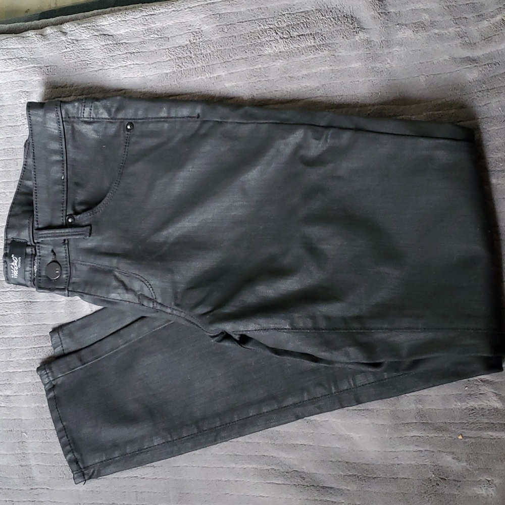 Coated Waxy Skinny Jeans Pants Gray ish Black 28 29 Inch Waist 26 Inch Inseam